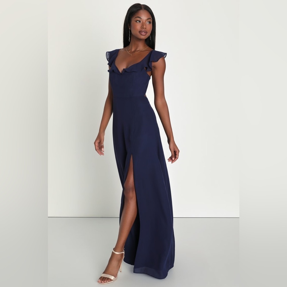 Lulus Sweetest Entrance Navy Blue Ruffled Tie-Back
Maxi Dress - Picture 2 of 7
